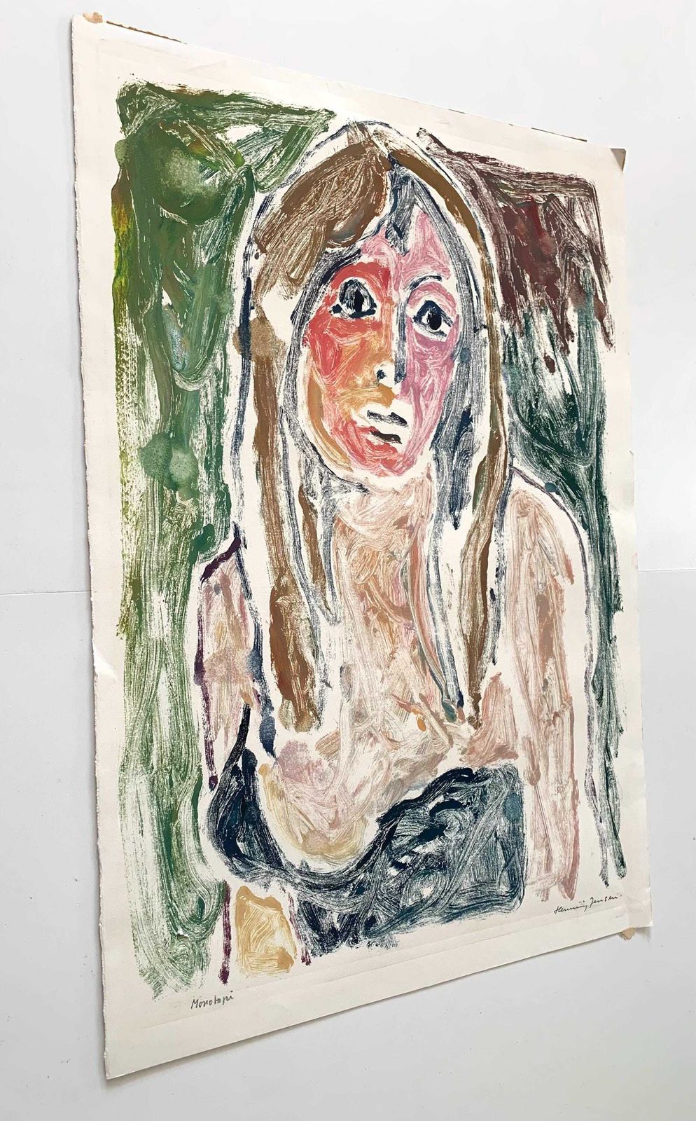 Original Vintage Postmodern Monotyping Print Of A Woman Figure By Danish Artist Henning Jensen (1917 1980) photo for sale