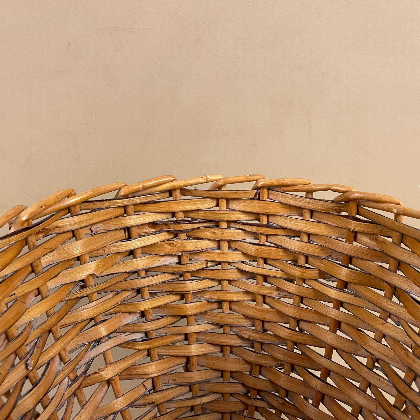 Wicker Paper Basket Bin Woven Wood Vintage Brown Handmade Rubbish Bin Trash Boho Office Bin photo vinterior