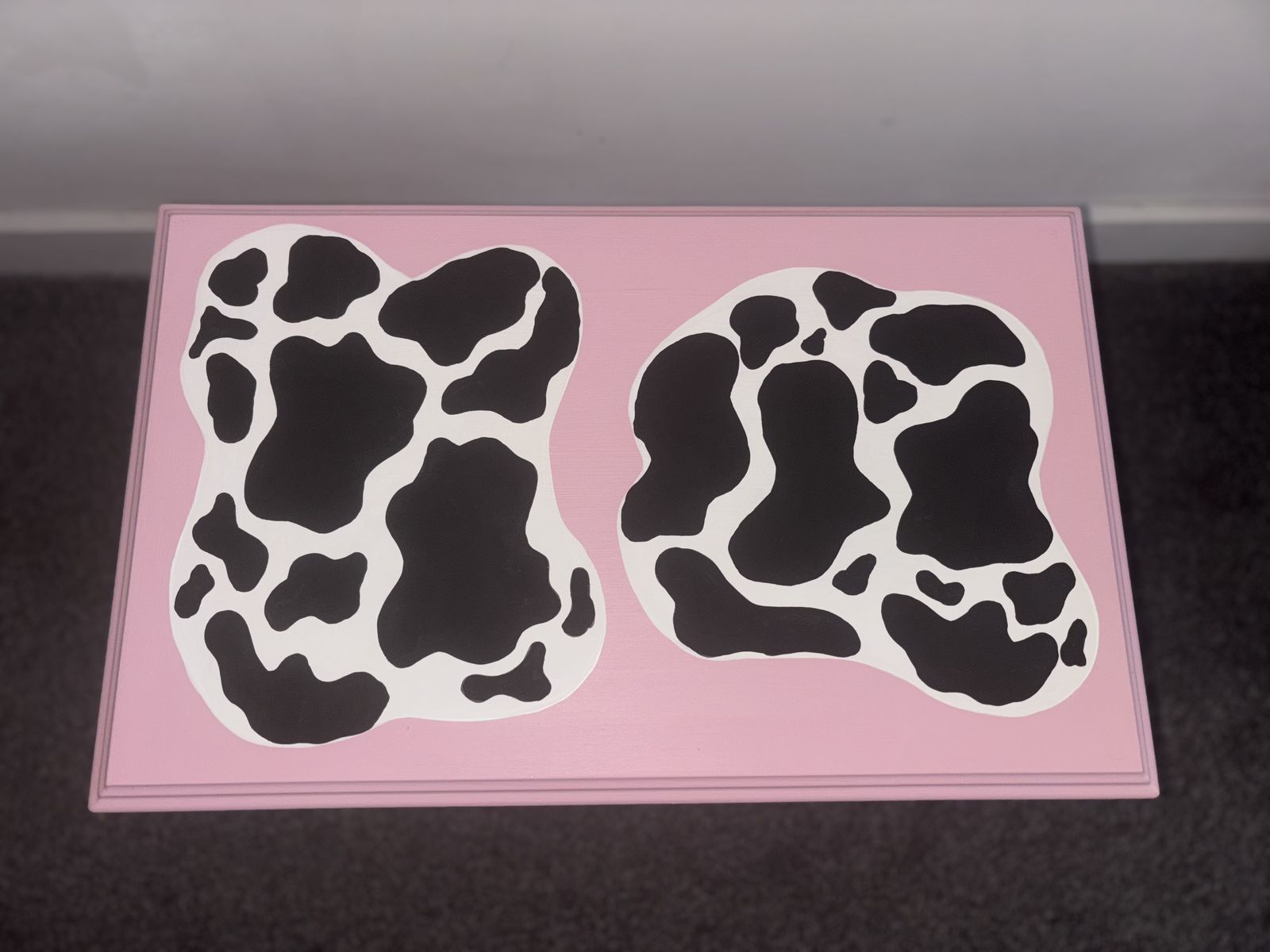 'Cherry Moo' Set Of 3 Hand Painted Stacking Tables | Pink Cow Print With Cherries | Whimsical Farmhouse Flair photo Furniture