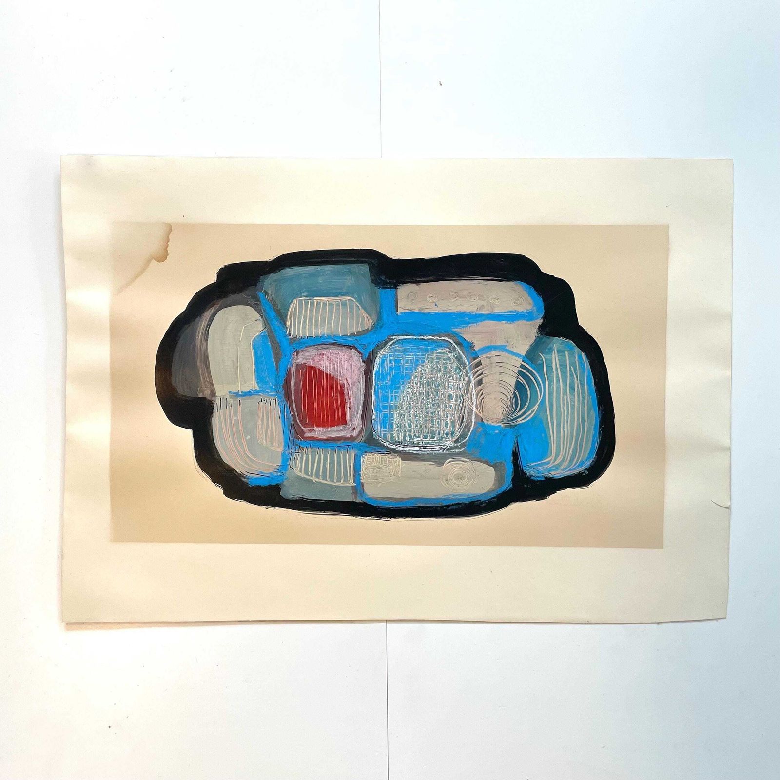 Danish Vintage Original Mid Century Paint And Pastel On Paper Painting From 1968 With Abstract Motive By Finn Krogh photo furniture