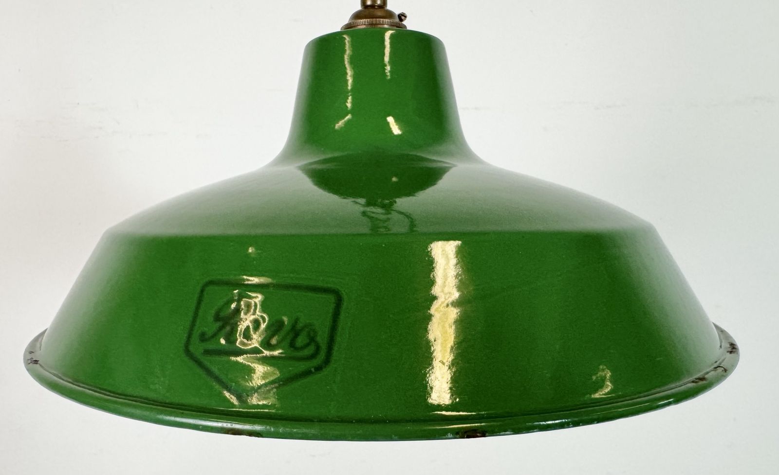 Industrial Green Enamel Factory Pendant Lamp From Revo, 1950s photo Lighting