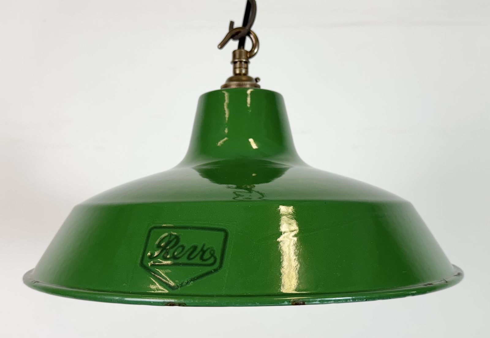 Industrial Green Enamel Factory Pendant Lamp From Revo, 1950s photo 219.0