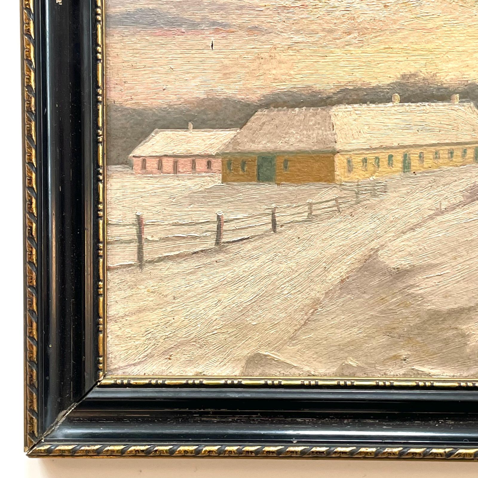 Antique Danish Signed Oil On Plate Painting With Motive Of Farm In A Winter Landscape photo vinterior