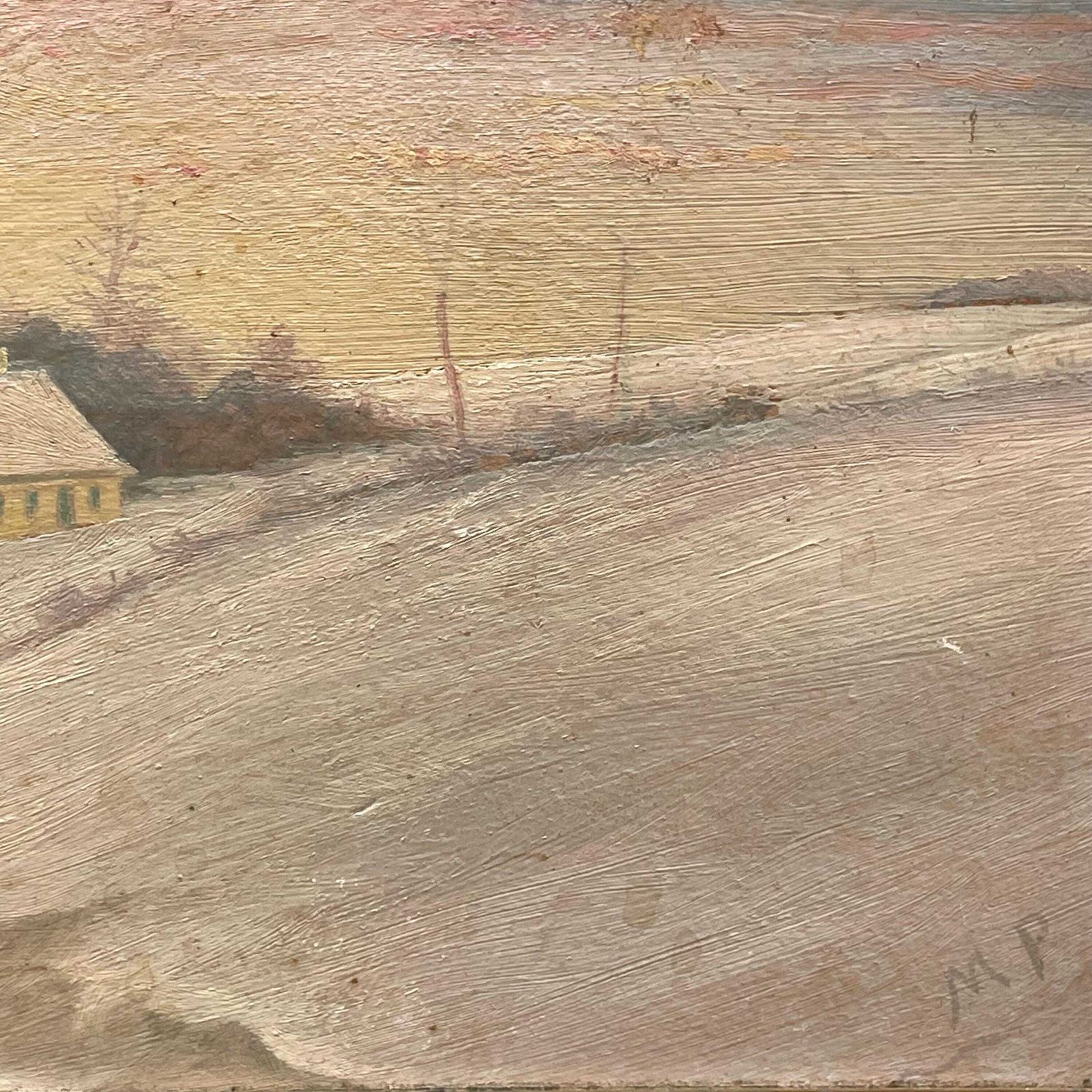photo furniture Antique Danish Signed Oil On Plate Painting With Motive Of Farm In A Winter Landscape