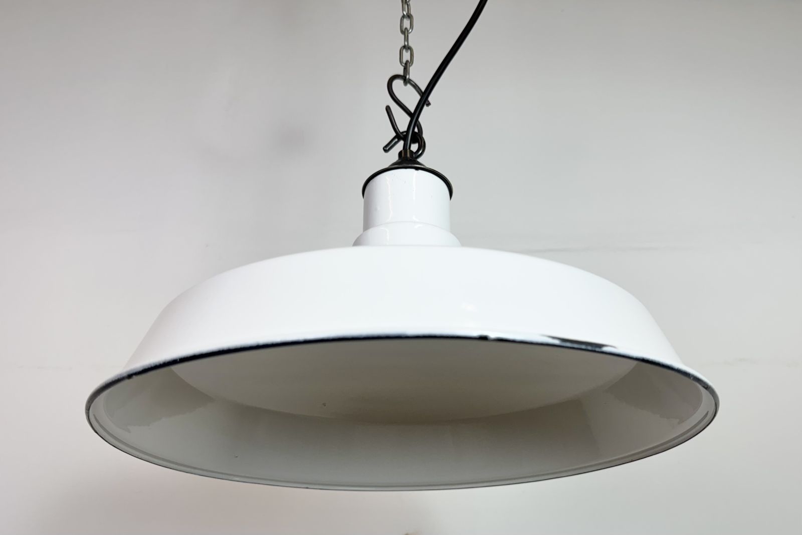 photo buy Industrial White Enamel Factory Pendant Lamp, 1960s, 4x