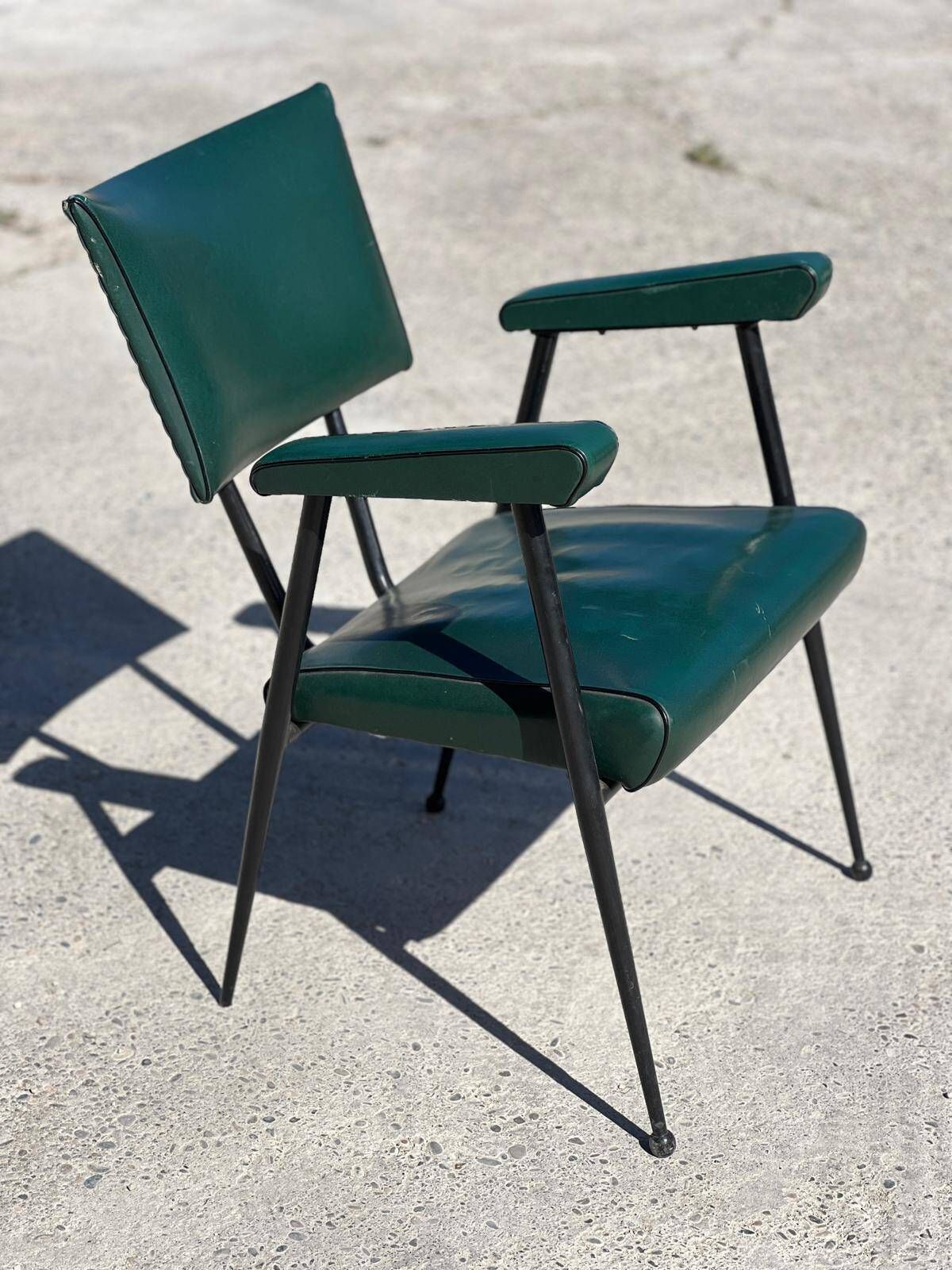 Rare Green Leatherette Armchair, By "Colette Gueden", Designer From The 1950s photo furniture