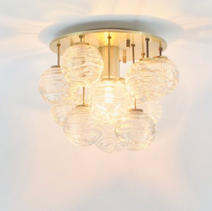 Mid Century Sputnik Murano Glass & Brass Ceiling Light From Doria, Germany, 1960s/1970s photo 850.0