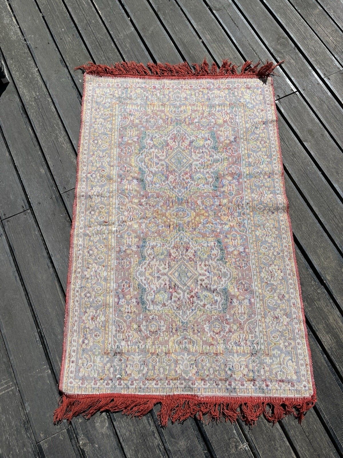 Vintage Handmade Knotted Wool Silk Bakhtiari Turkish Prayer Mat Rug Carpet Boho photo vinterior