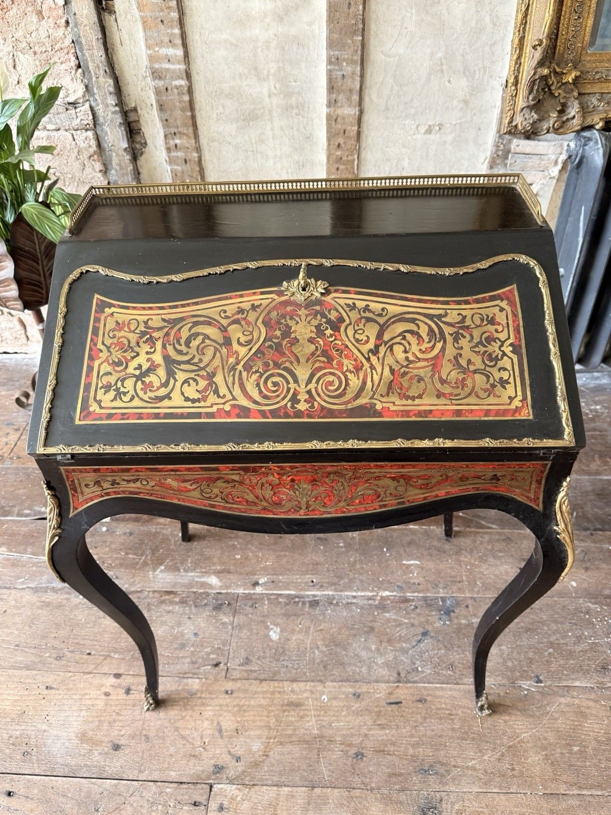Antique Orginal  Ebony Gilt French Boulle Louis XV Boulle Bureau De Dame Desk photo for sale