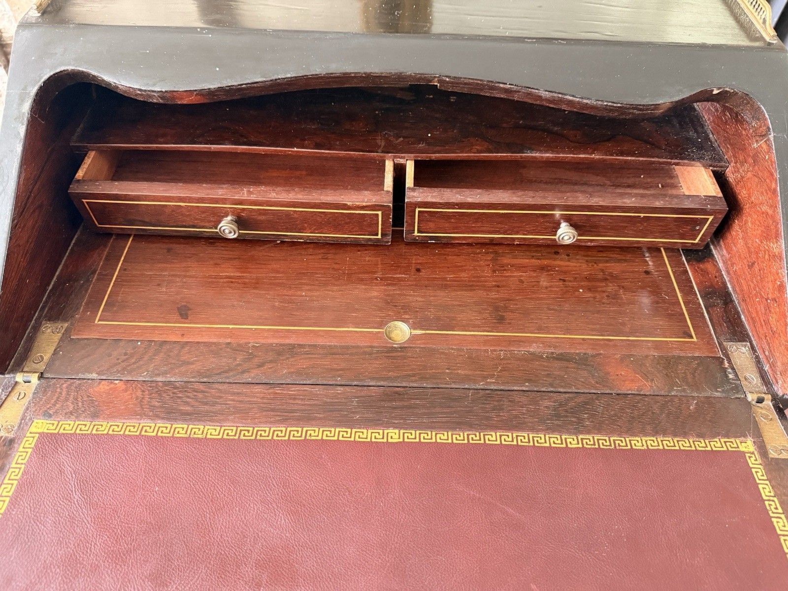 Antique Orginal  Ebony Gilt French Boulle Louis XV Boulle Bureau De Dame Desk photo vinterior