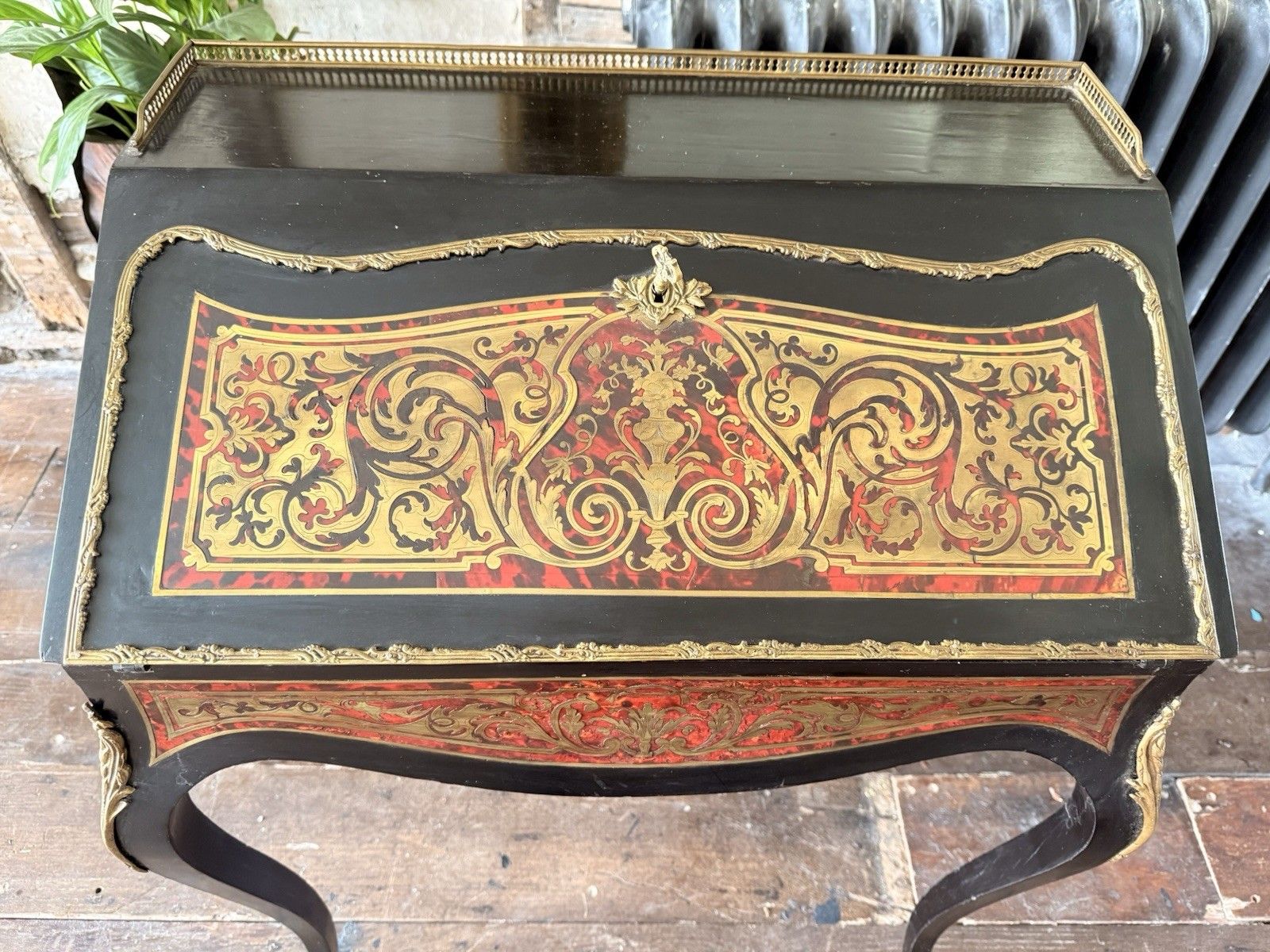 Furniture Antique Orginal  Ebony Gilt French Boulle Louis XV Boulle Bureau De Dame Desk photo