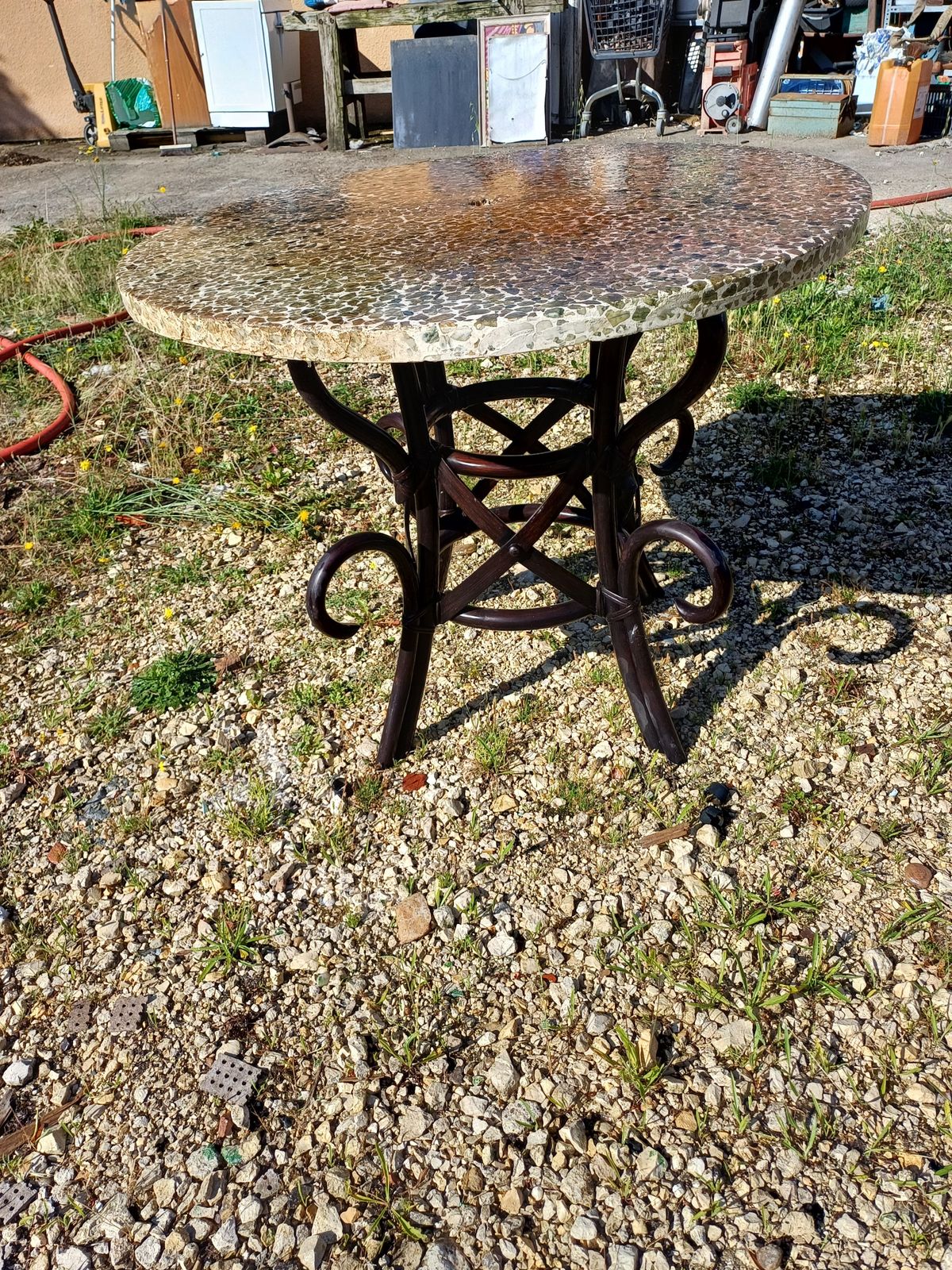 Vintage Rattan Table With Cement And Reconstituted Stone Top photo Furniture