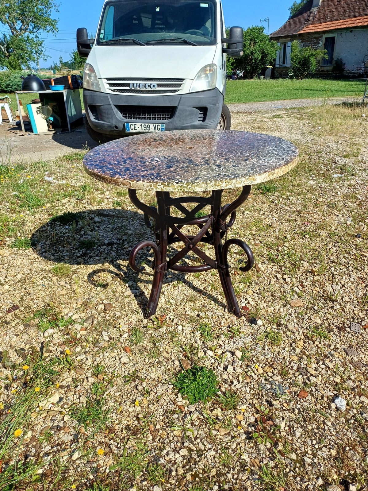 Vintage Rattan Table With Cement And Reconstituted Stone Top photo vintage