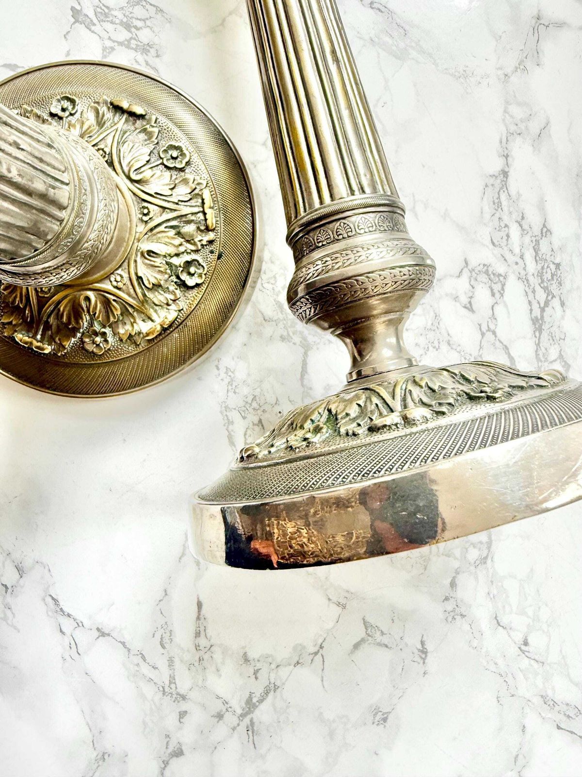 Pair Of Tall Silver Plated Bronze Candlesticks French Living Room Decor Candle Holders Antique Table Top Decor French Chateau Style Bourbon photo buy