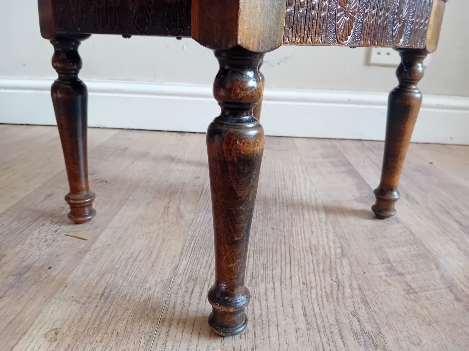 Beautiful Antique Victorian Carved Mahogany Footstool /Stool photo vintage