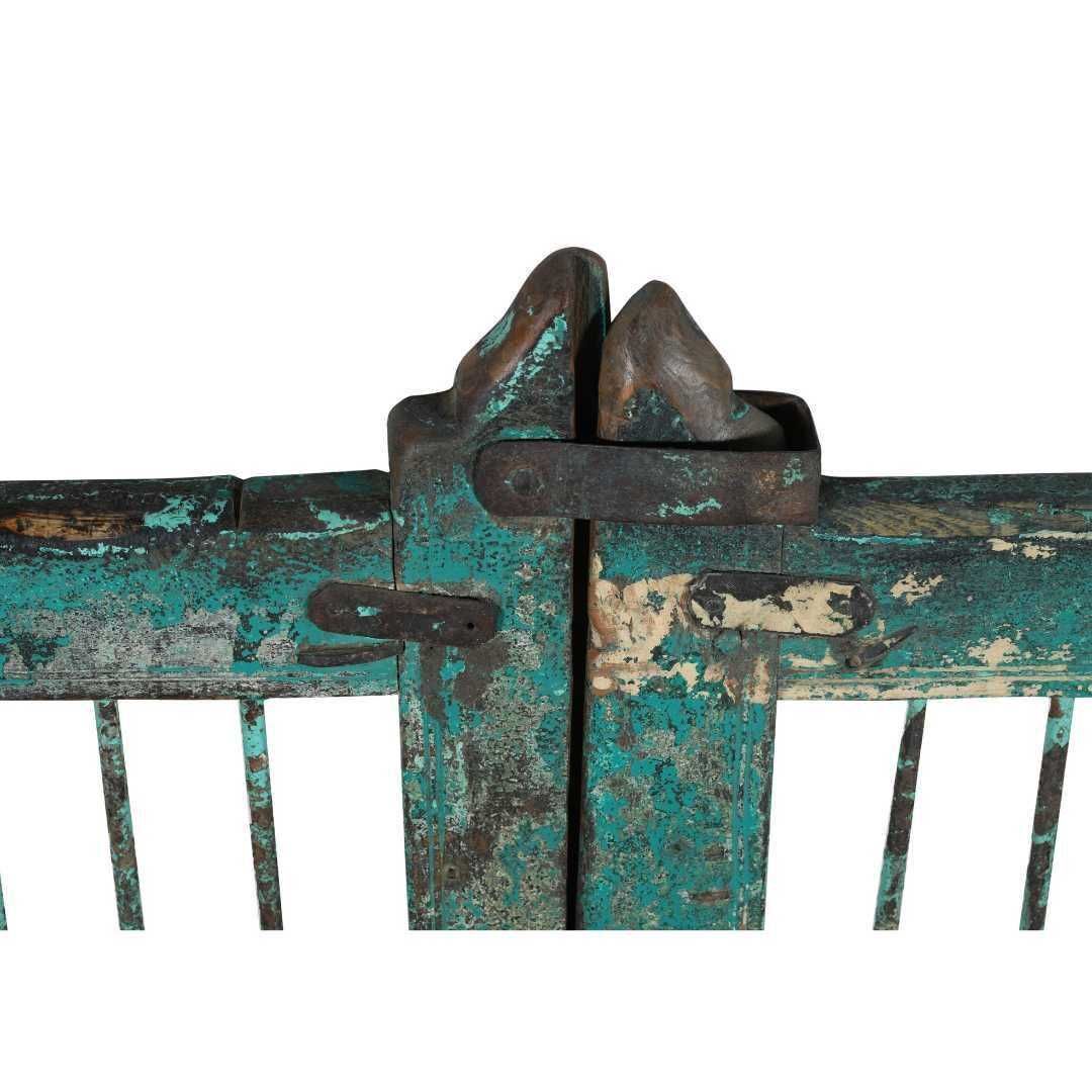 Antique Turquoise Indian Teak Dog Gates – Rustic Garden Gate Pair, 116cm photo furniture