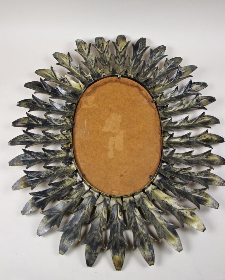 photo vinterior 20th Century Art Deco Oval Sunburst Wall Mirror, France Circa 1920