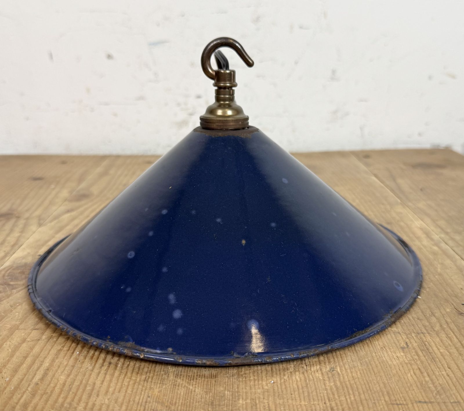 Industrial Dark Blue Enamel Factory Pendant Lamp, 1950s photo 149.0