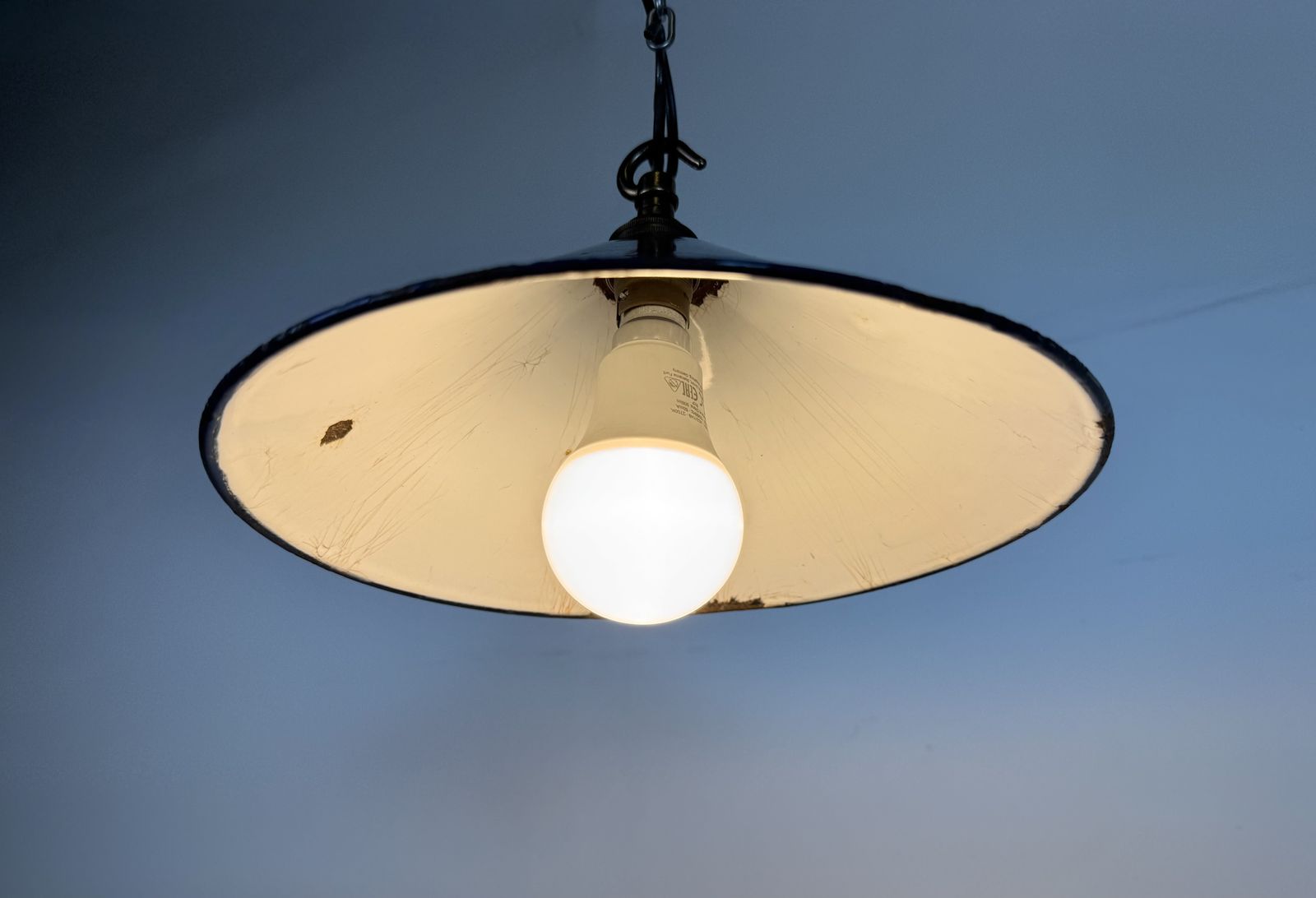 photo for sale Industrial Dark Blue Enamel Factory Pendant Lamp, 1950s