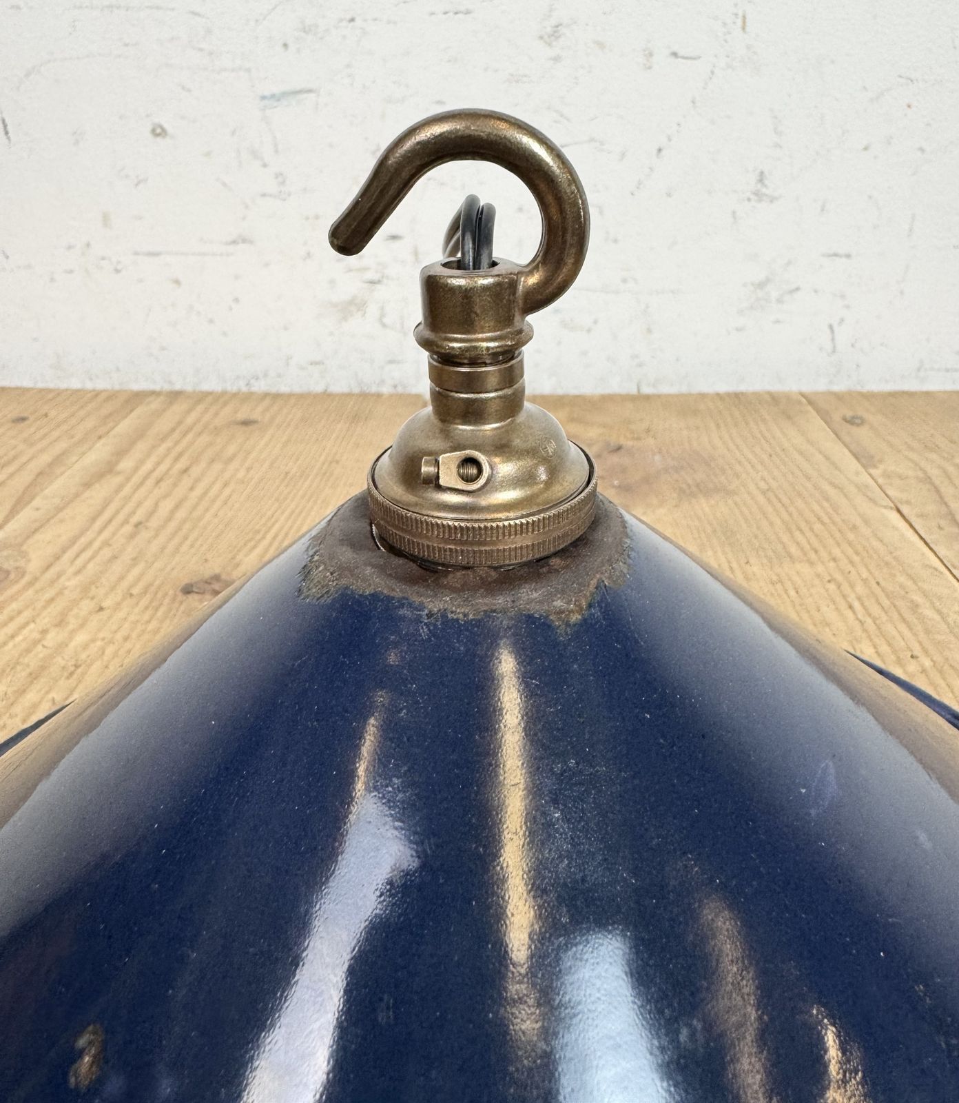 Lighting Industrial Dark Blue Enamel Factory Pendant Lamp, 1950s photo