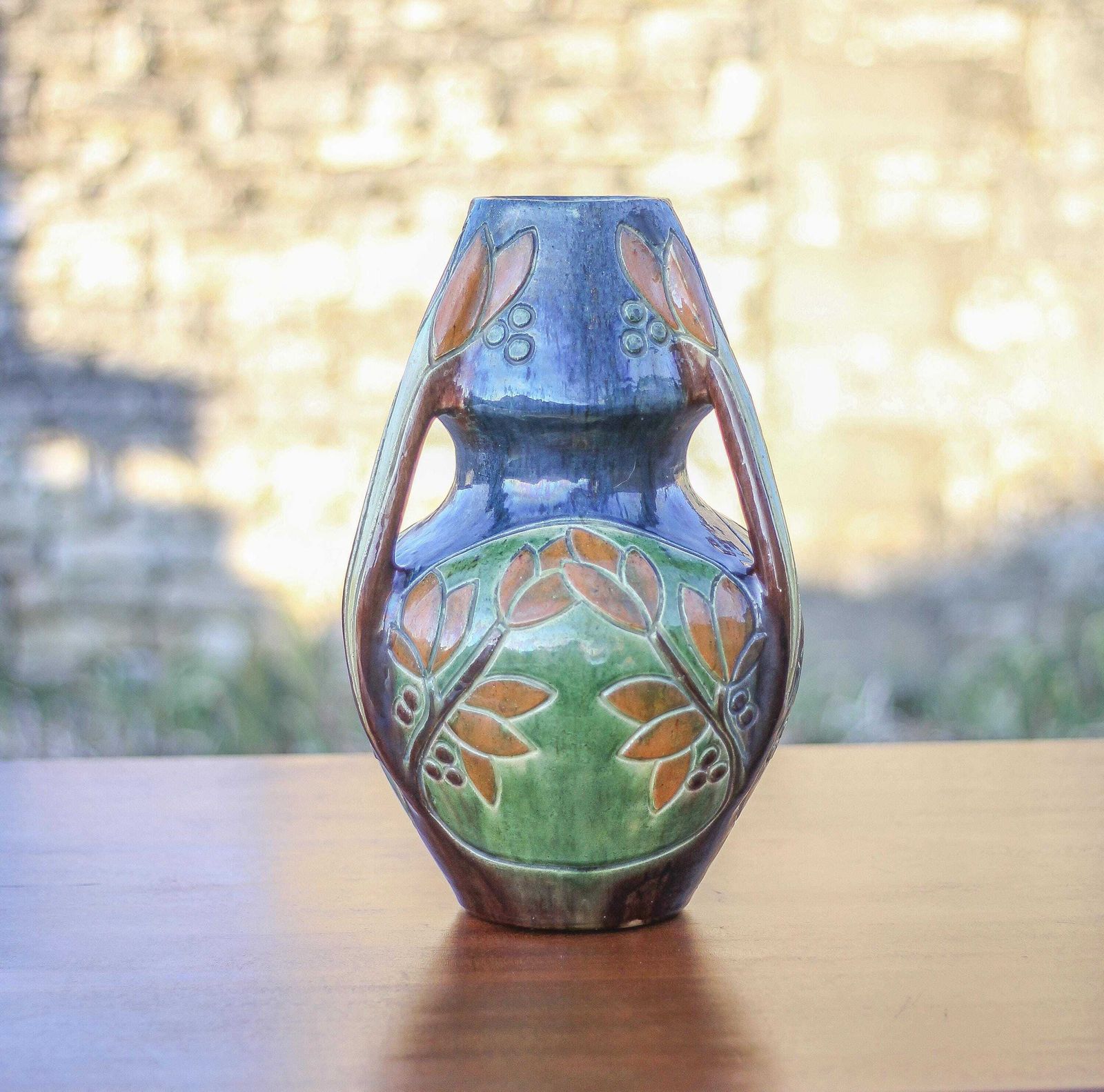 Large Art Deco Vase, Enamelled Terracotta Vase With Floral Motifs, Vase With Tripod Handles, Collection photo furniture