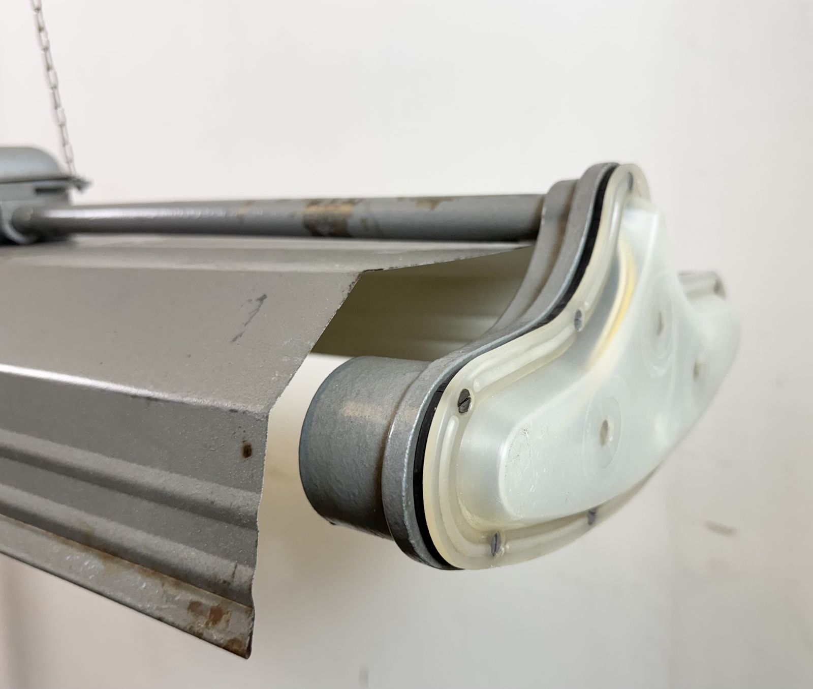Grey Industrial Hanging Tube Light From Polam Gdansk, 1970s photo furniture