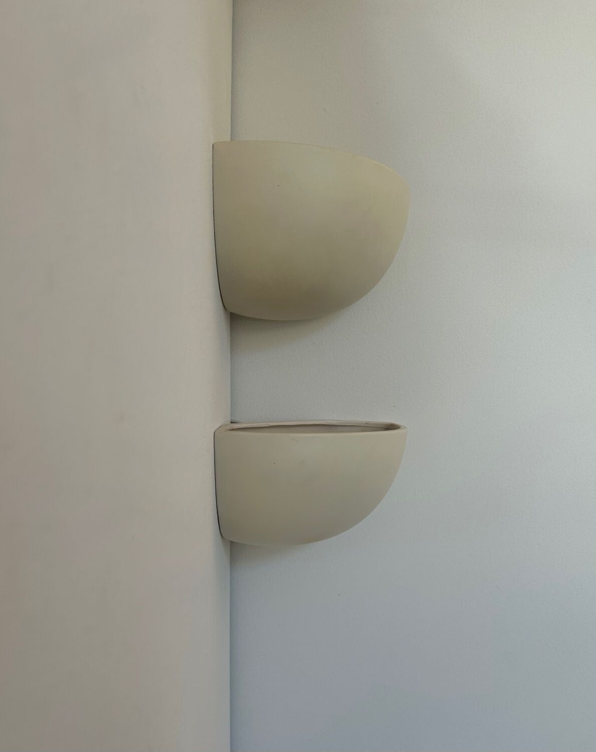 Pair Of Vintage Corner Sconces, Matte White Porcelain, France 1970 photo furniture