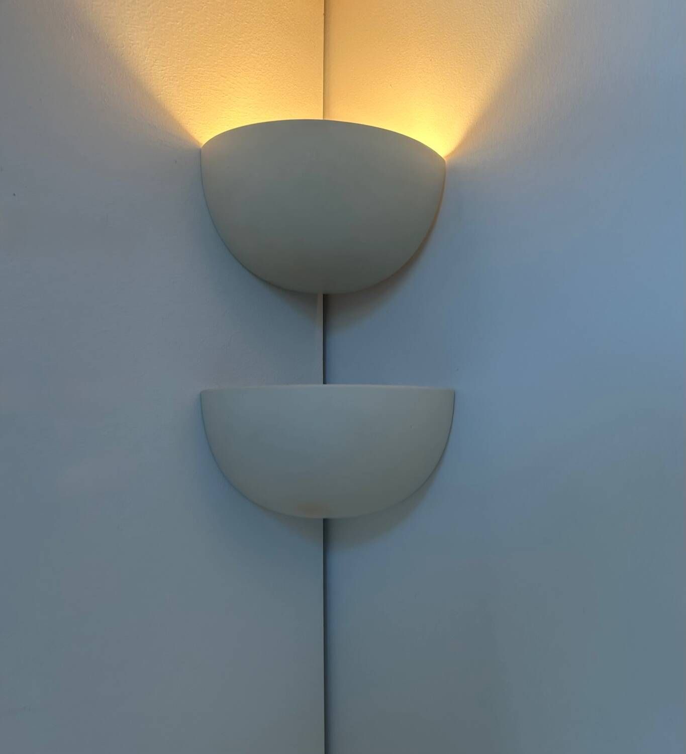 Pair Of Vintage Corner Sconces, Matte White Porcelain, France 1970 photo for sale