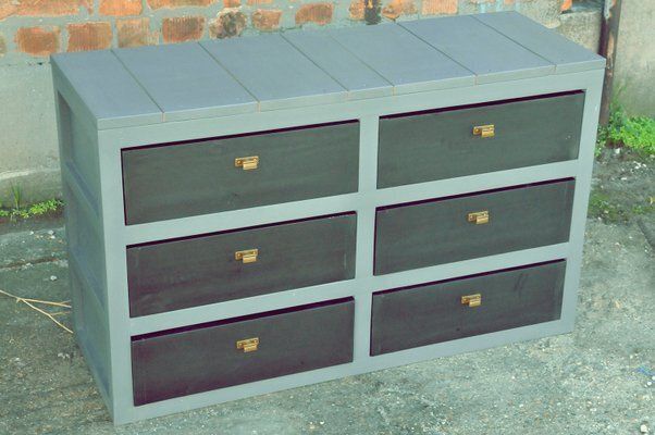 Handcrafted Pine Chest Of Drawers In Black & Grey Finish photo for sale