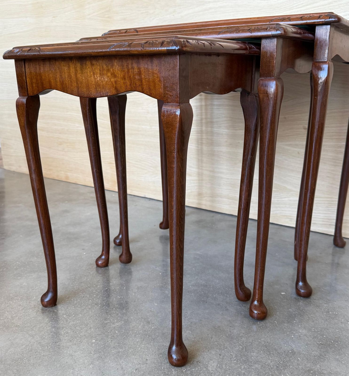 Set Of Three Mahogany Nesting Tables With Glass Top photo buy