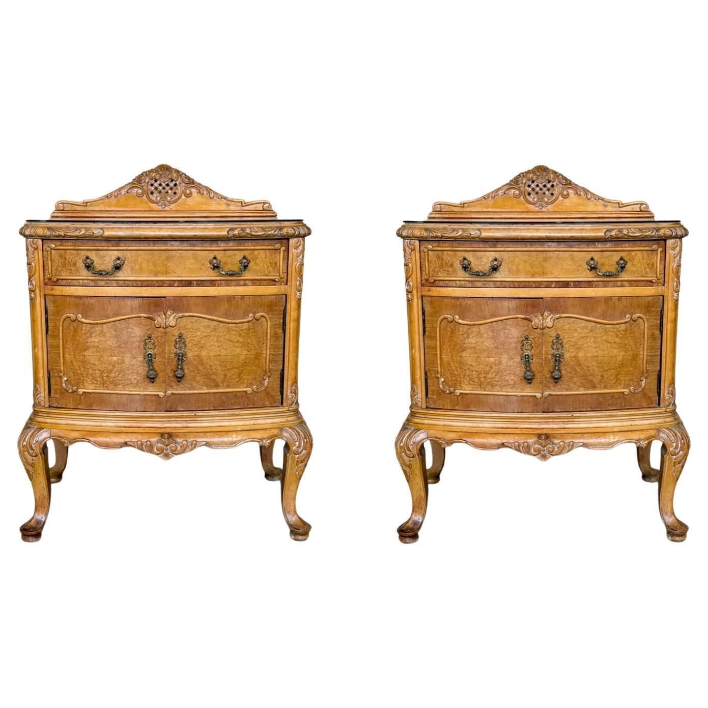 Early 20th Italian Bedside Tables In Light Oak With Two Doors
