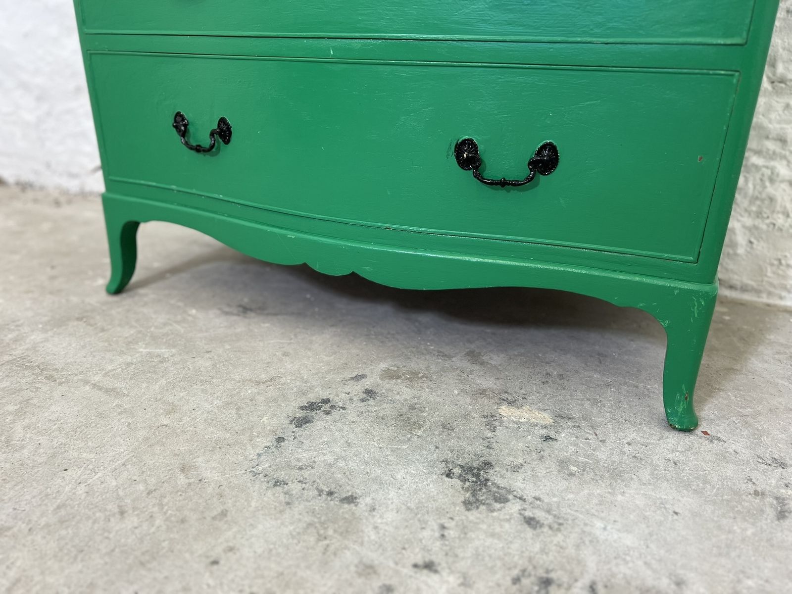 Vintage Emerald Green Shabby Chic Painted Chest Of Drawers 1940s 1950s photo vinterior