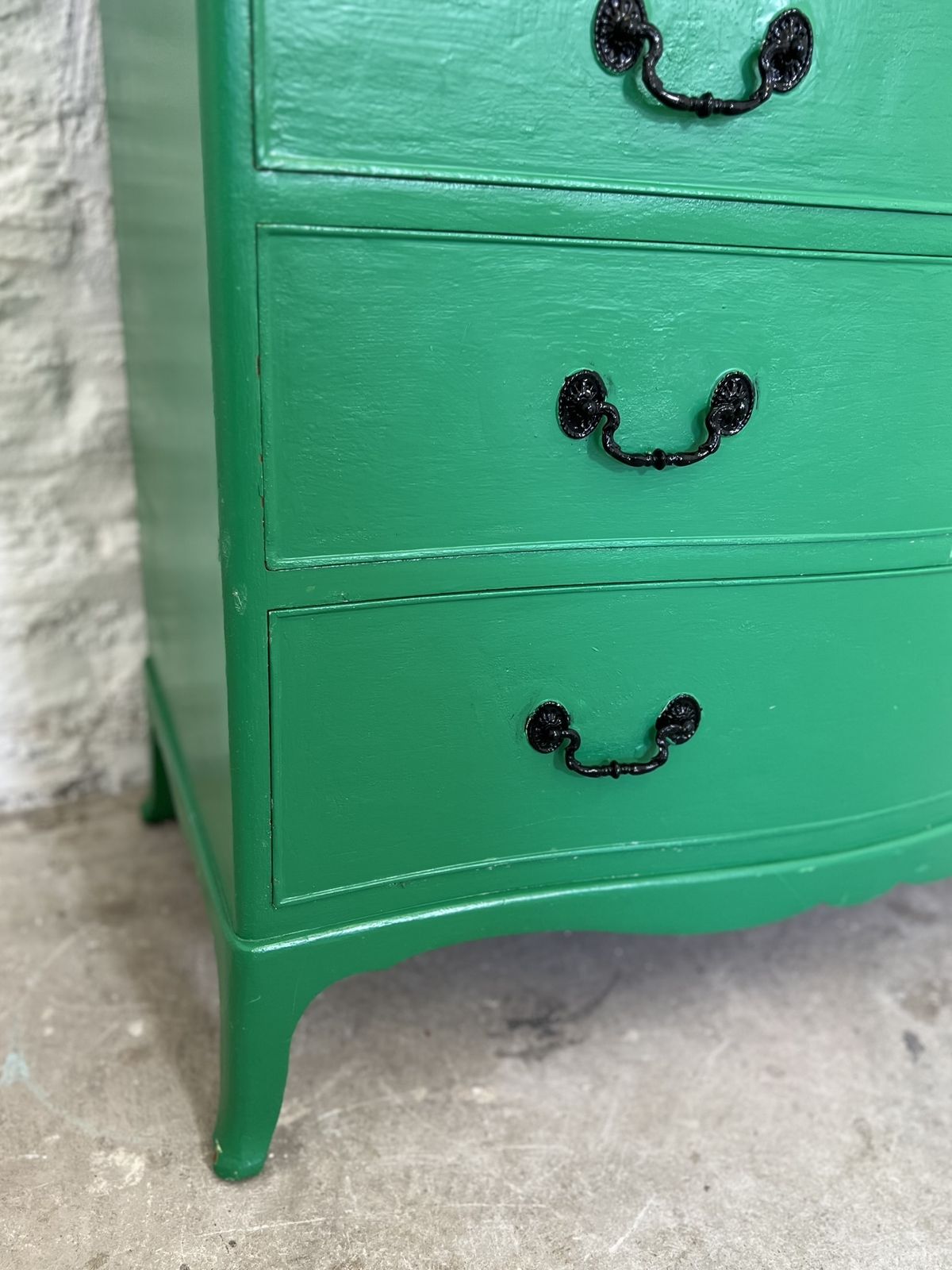 445.0 Vintage Emerald Green Shabby Chic Painted Chest Of Drawers 1940s 1950s photo