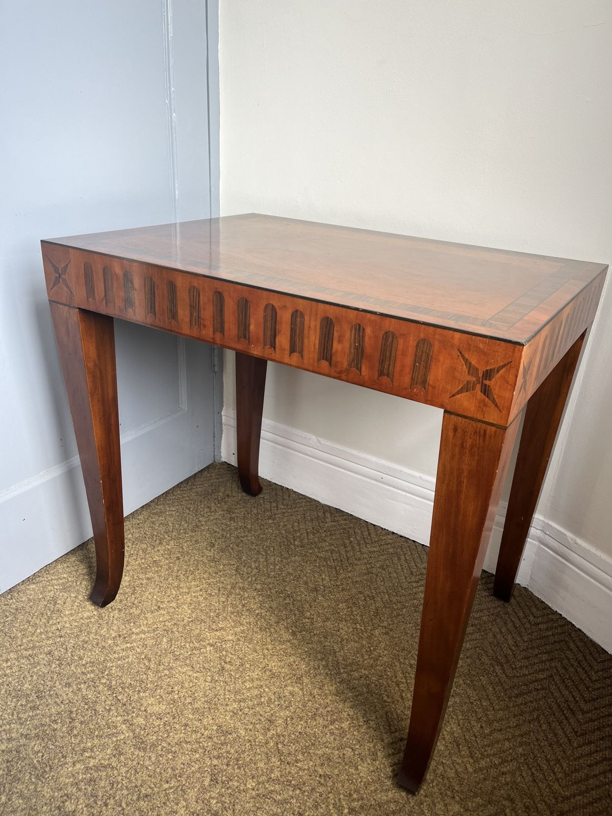 Art Deco Style Inlaid Mahogany Side Table With Decorative Banding And Splayed Legs photo for sale