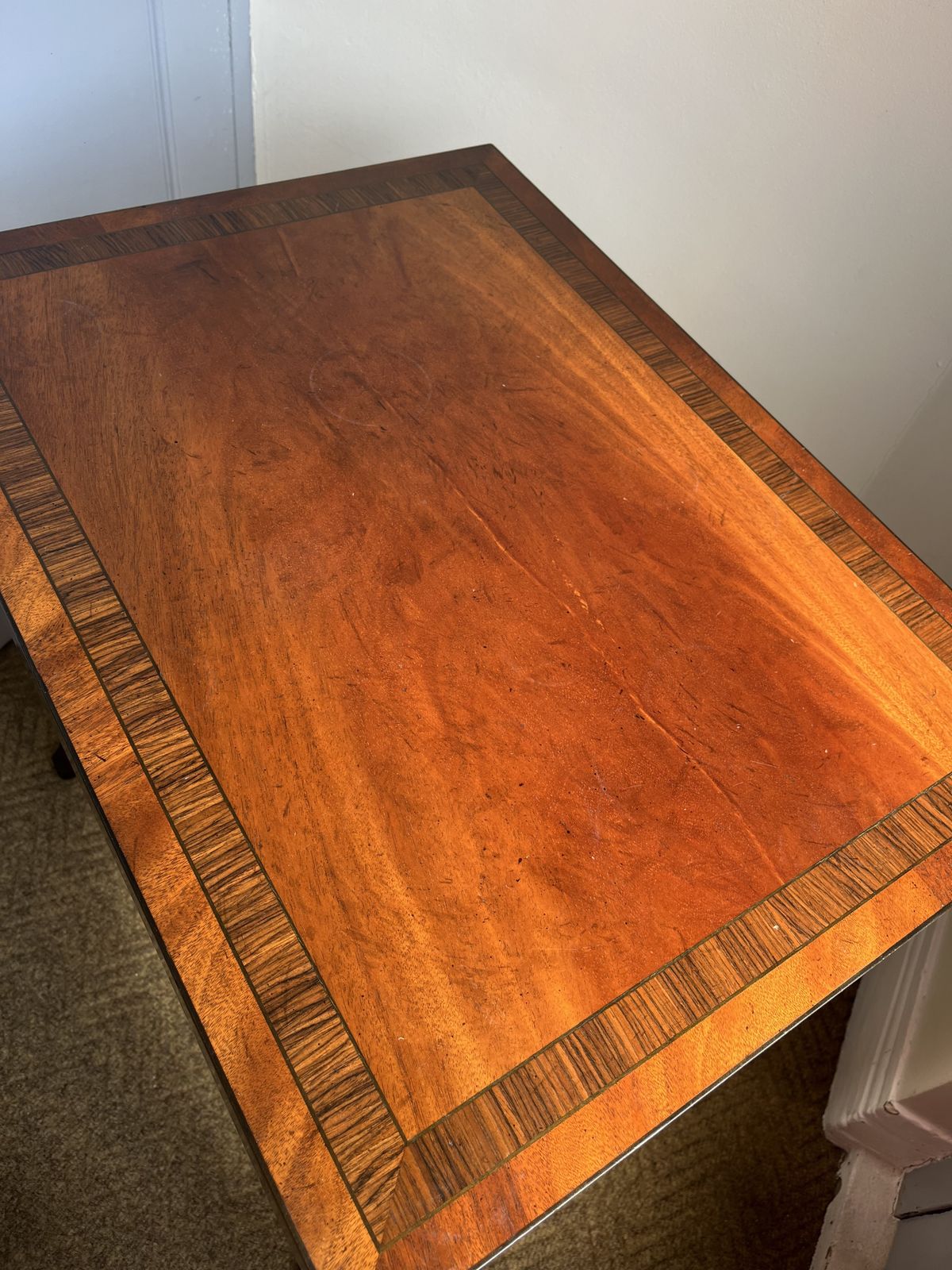 Art Deco Style Inlaid Mahogany Side Table With Decorative Banding And Splayed Legs photo vintage