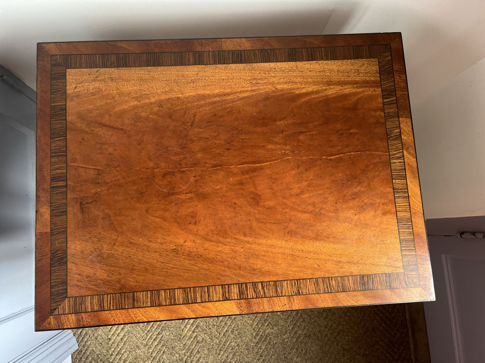 photo furniture Art Deco Style Inlaid Mahogany Side Table With Decorative Banding And Splayed Legs