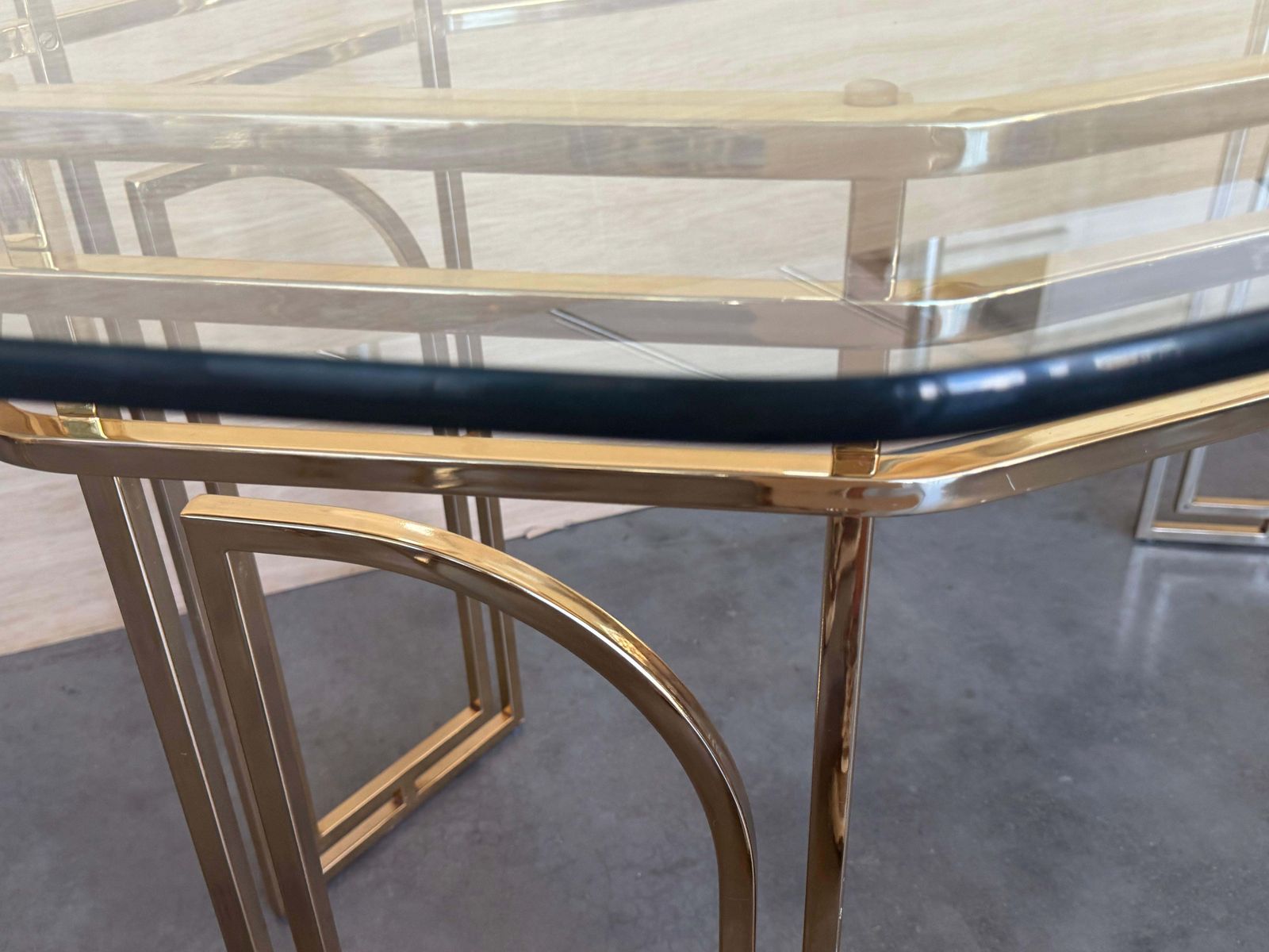 Mid Century Modern Italian Geometrical Brass Dining Table With Glass Top photo 6590.0
