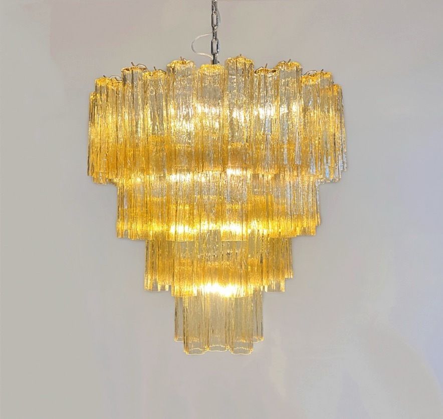 Huge Vintage Murano Glass Tiered Chandelier   80 Glasses   Light Amber photo furniture