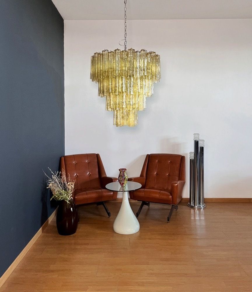 Huge Vintage Murano Glass Tiered Chandelier   80 Glasses   Light Amber photo 2200.0