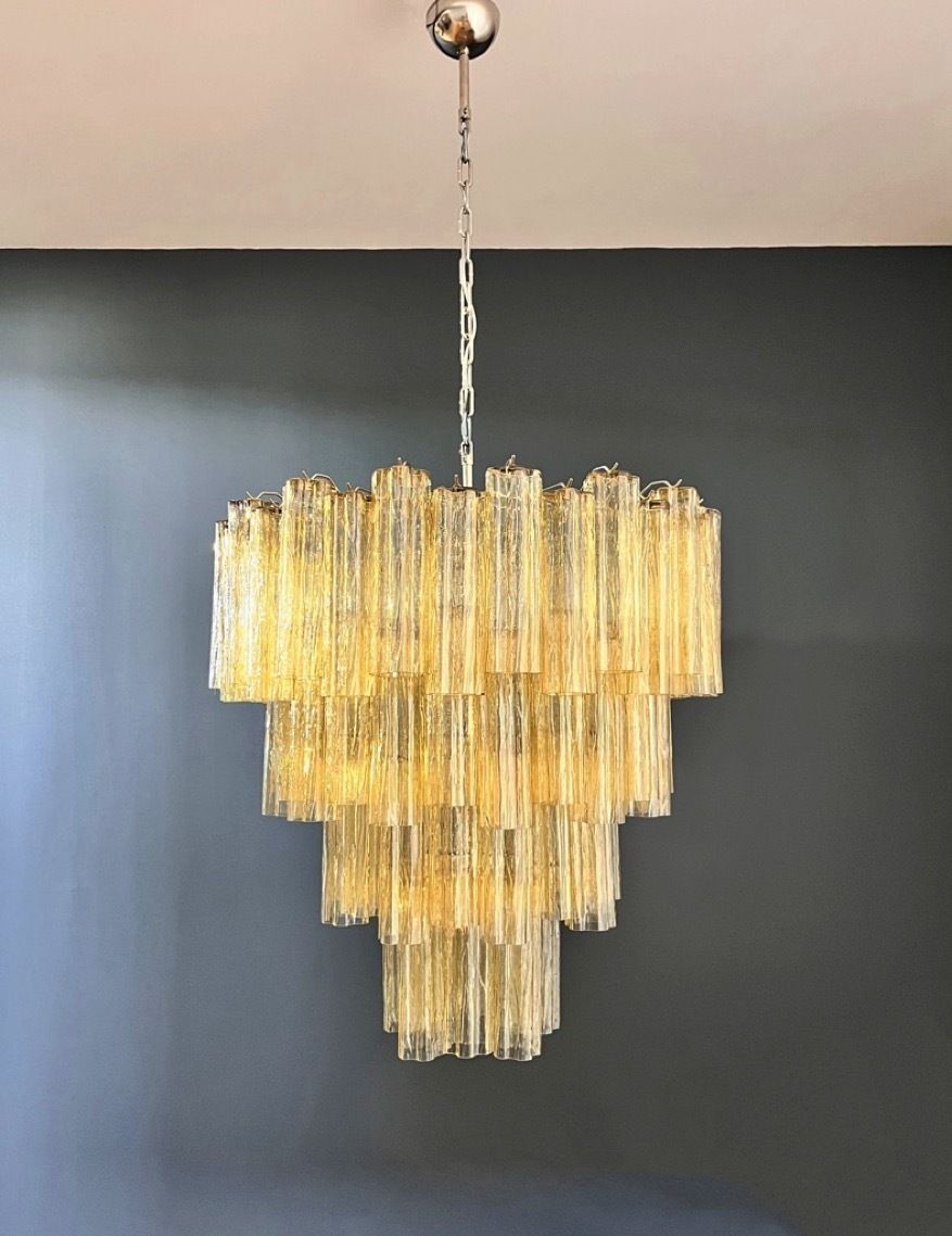 Huge Vintage Murano Glass Tiered Chandelier   80 Glasses   Light Amber photo buy