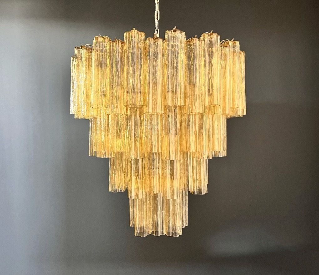 photo furniture Huge Vintage Murano Glass Tiered Chandelier   80 Glasses   Light Amber