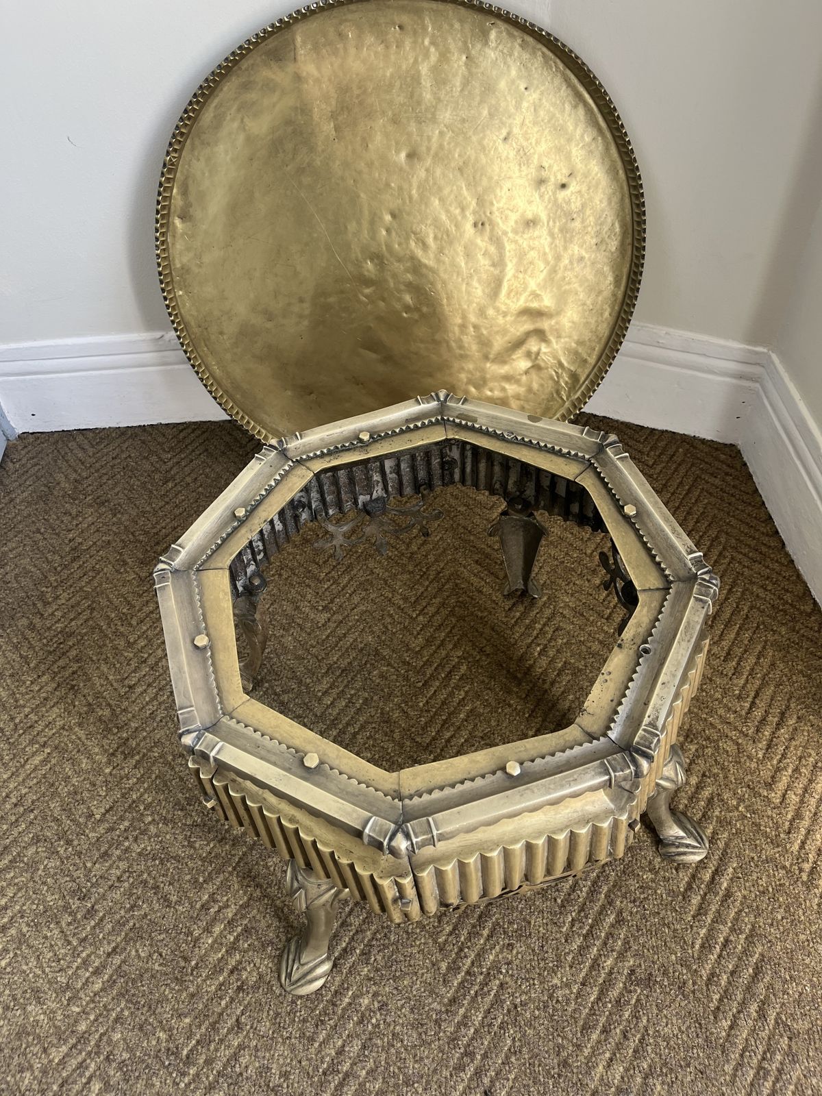 Antique Turkish Brass Brazier Table (Mangal) With Claw Feet — C. 1900 photo vintage