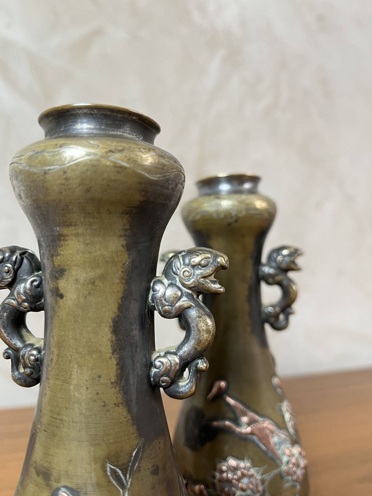 Pair Of Bronze Vases   Asian Motifs In Relief In Copper photo buy