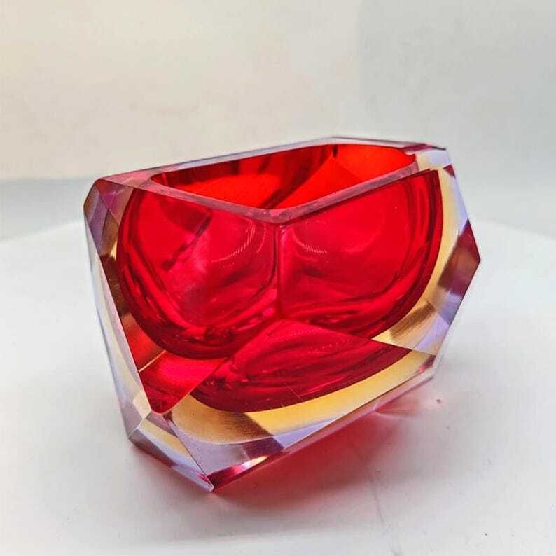 1960s Rare Asymmetric Square Ashtray Or Catch All In Murano Glass By Flavio Poli For Seguso. Made In Italy.