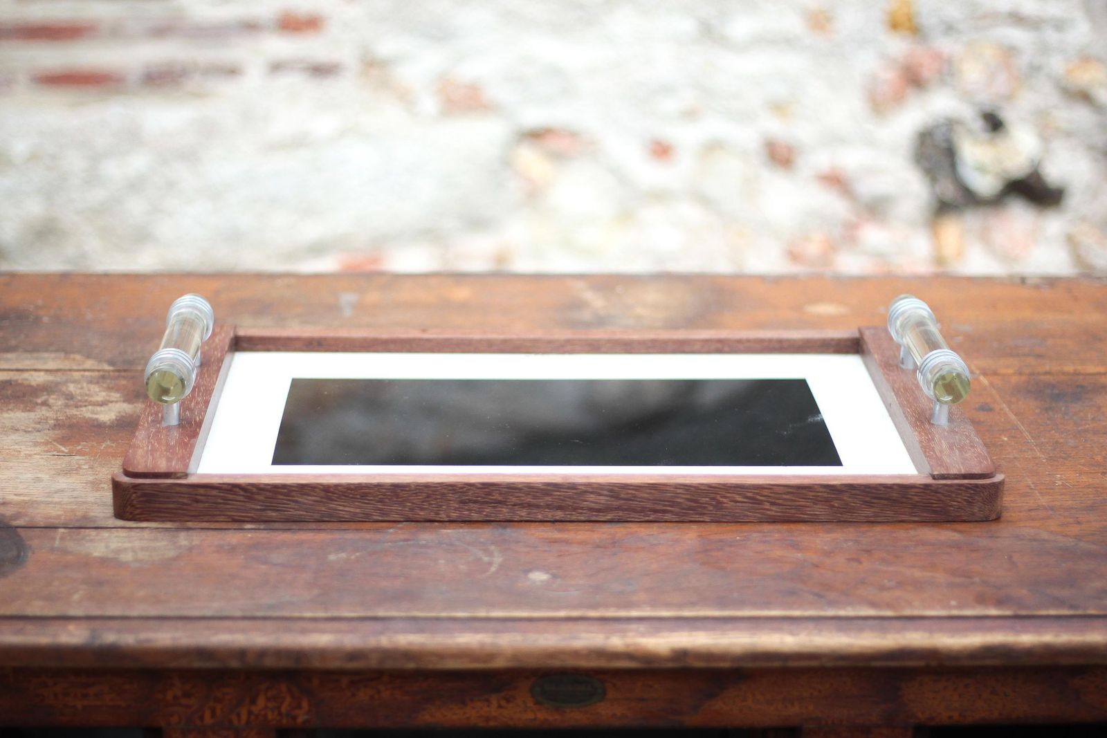 Art Deco Wooden Tray, Wooden Tray With Glass Handles, Breakfast Tray, Serving Tray, Wooden Tray photo furniture
