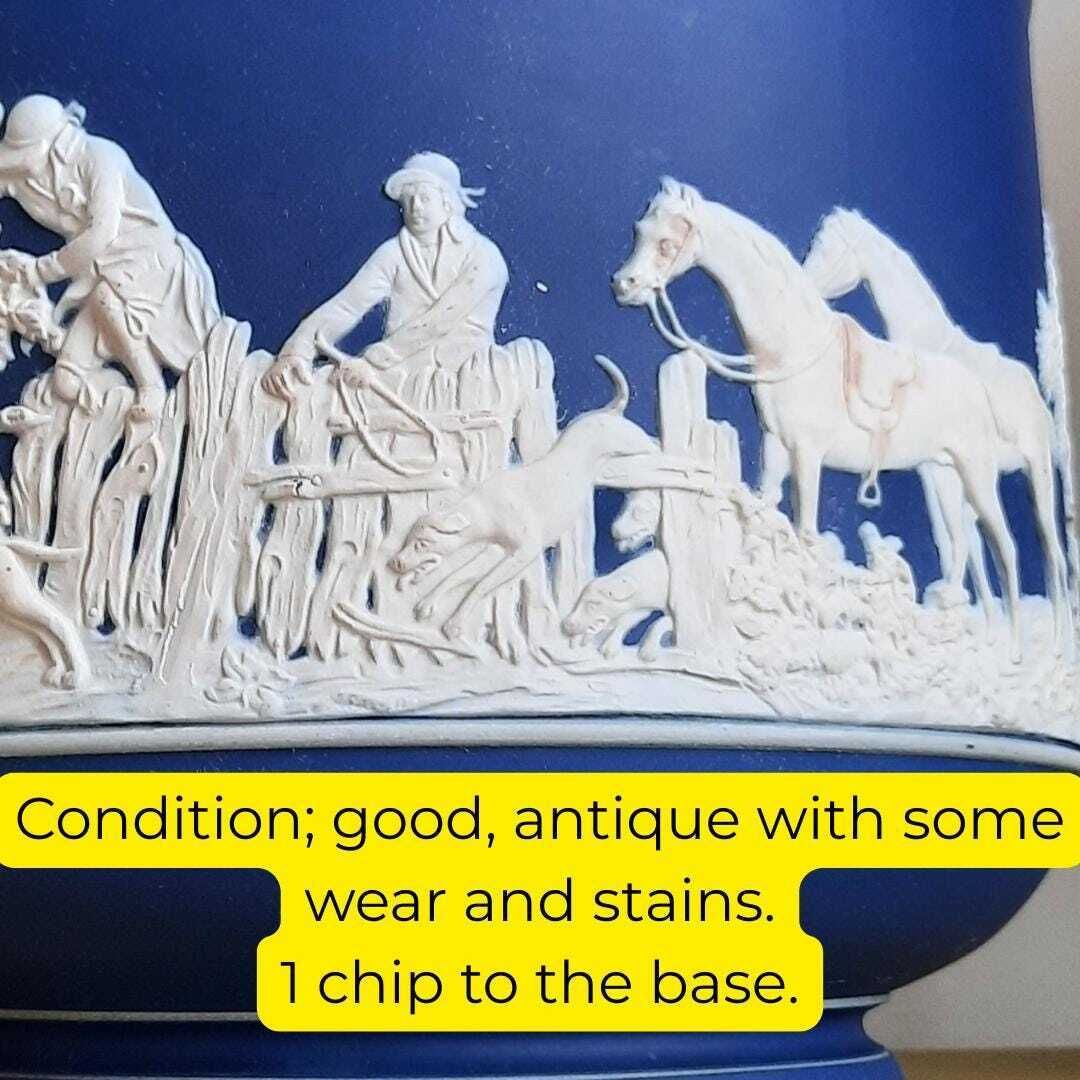 Antique Adams Pottery Staffordshire Jasperware Planter With Hunting Dogs And Horses Scenes And Neoclassical Border Of Leaves H 7.7'' photo buy