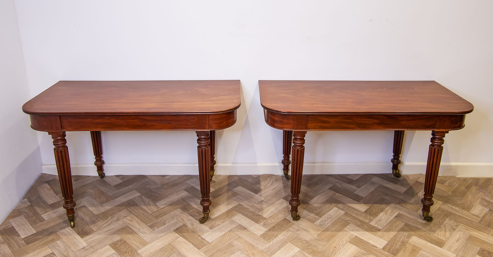 Antique Mahogany Pair Of Demi Lune Tables In The Manner Of Gillows photo Furniture