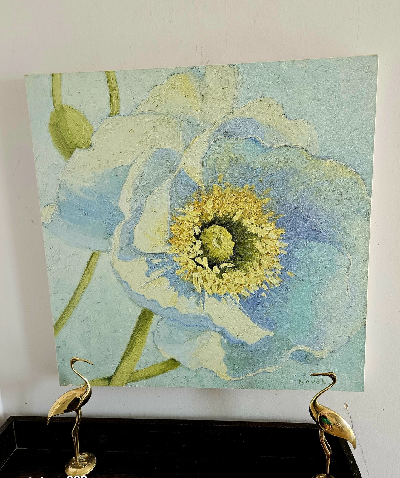 Large Oil On Canvas White Poppies By Californian Artist Shirley Novak photo for sale