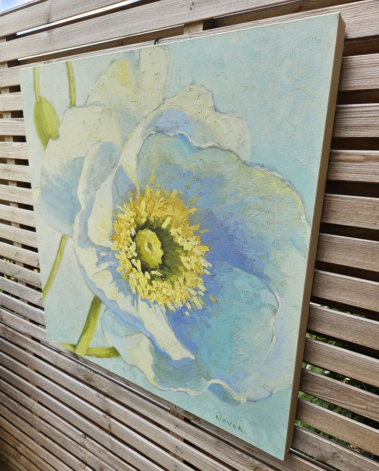 Large Oil On Canvas White Poppies By Californian Artist Shirley Novak photo 1250.0