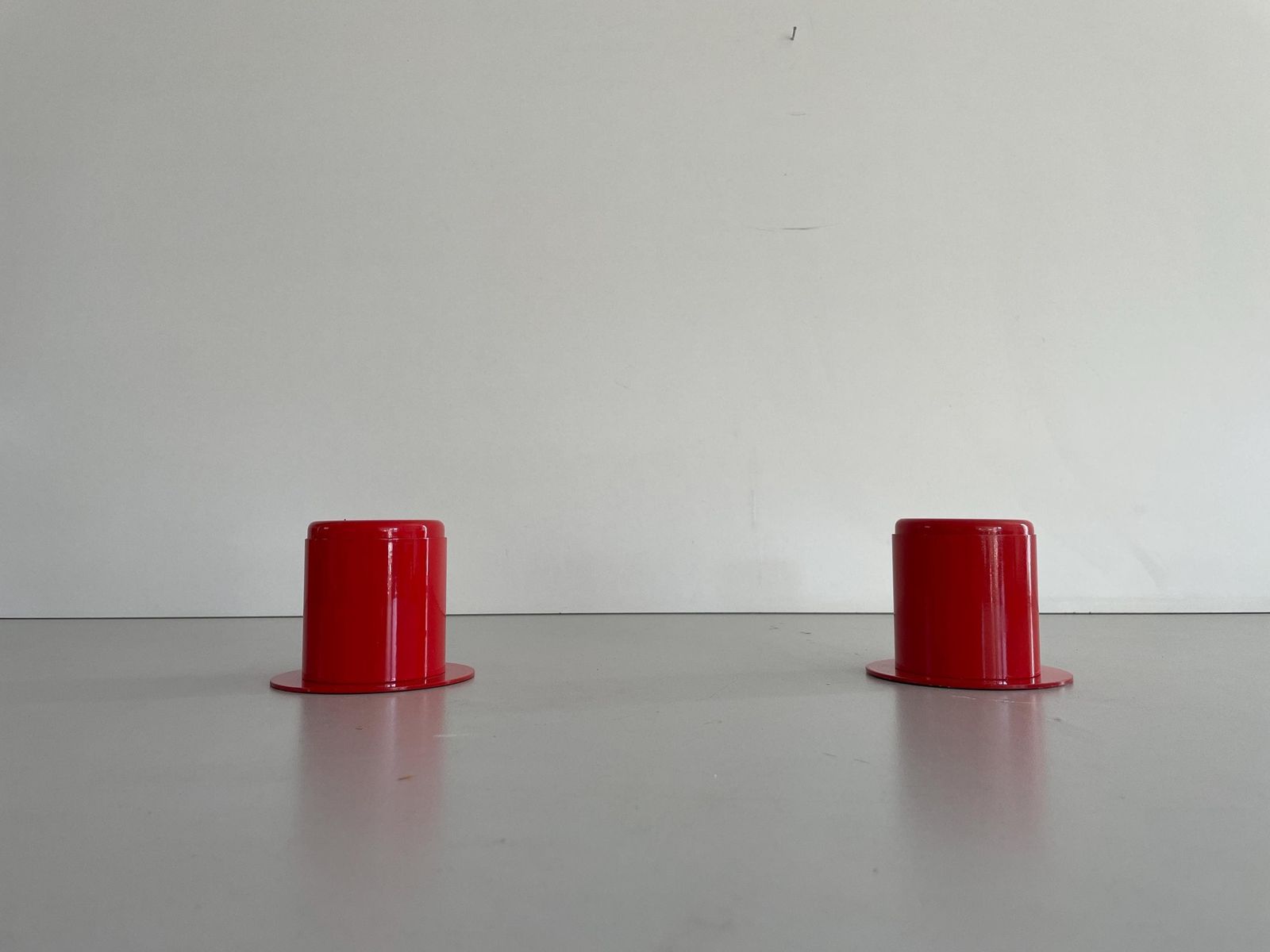 Minimal Design Pair Of Orange Metal Wall Lamps Still Of Artemide, 1970s, Italy photo for sale